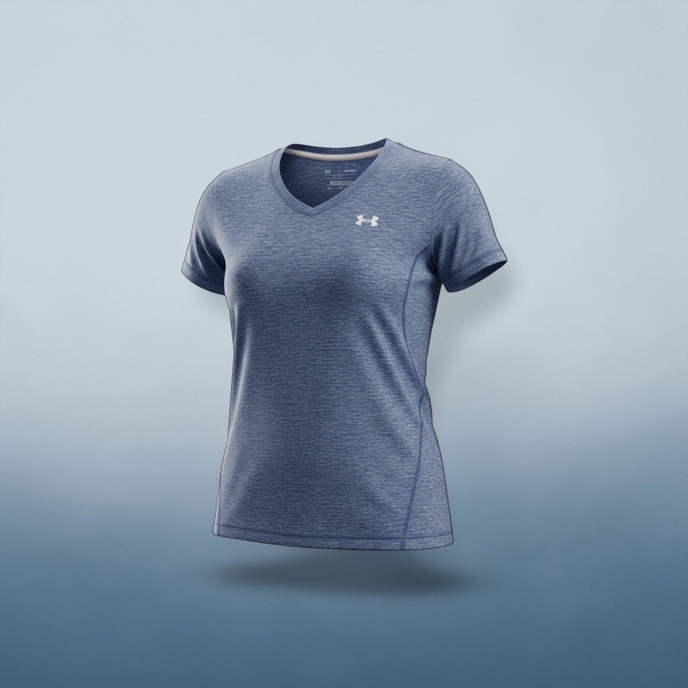 Under Armour HeatGear Womens Medium Blue Space Dye V-Neck Loose Fit T-Shirt flaw